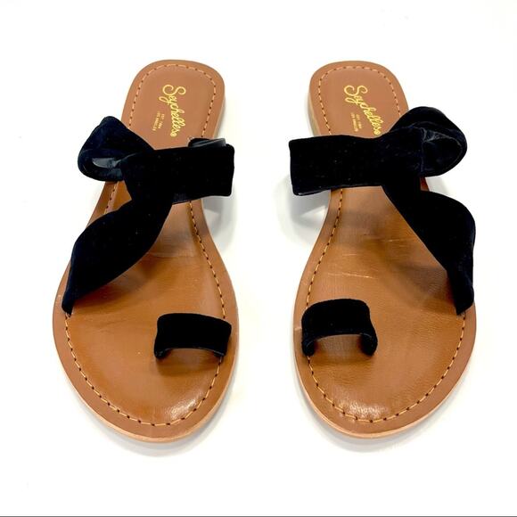 Seychelles Flat Slide Sandal Size 6.5 Black Leather Ring-Toe Padded Footbed New - Picture 10 of 16